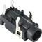 A black jack socket with metal contacts designed for mounting on a circuit board. Suitable for audio equipment.