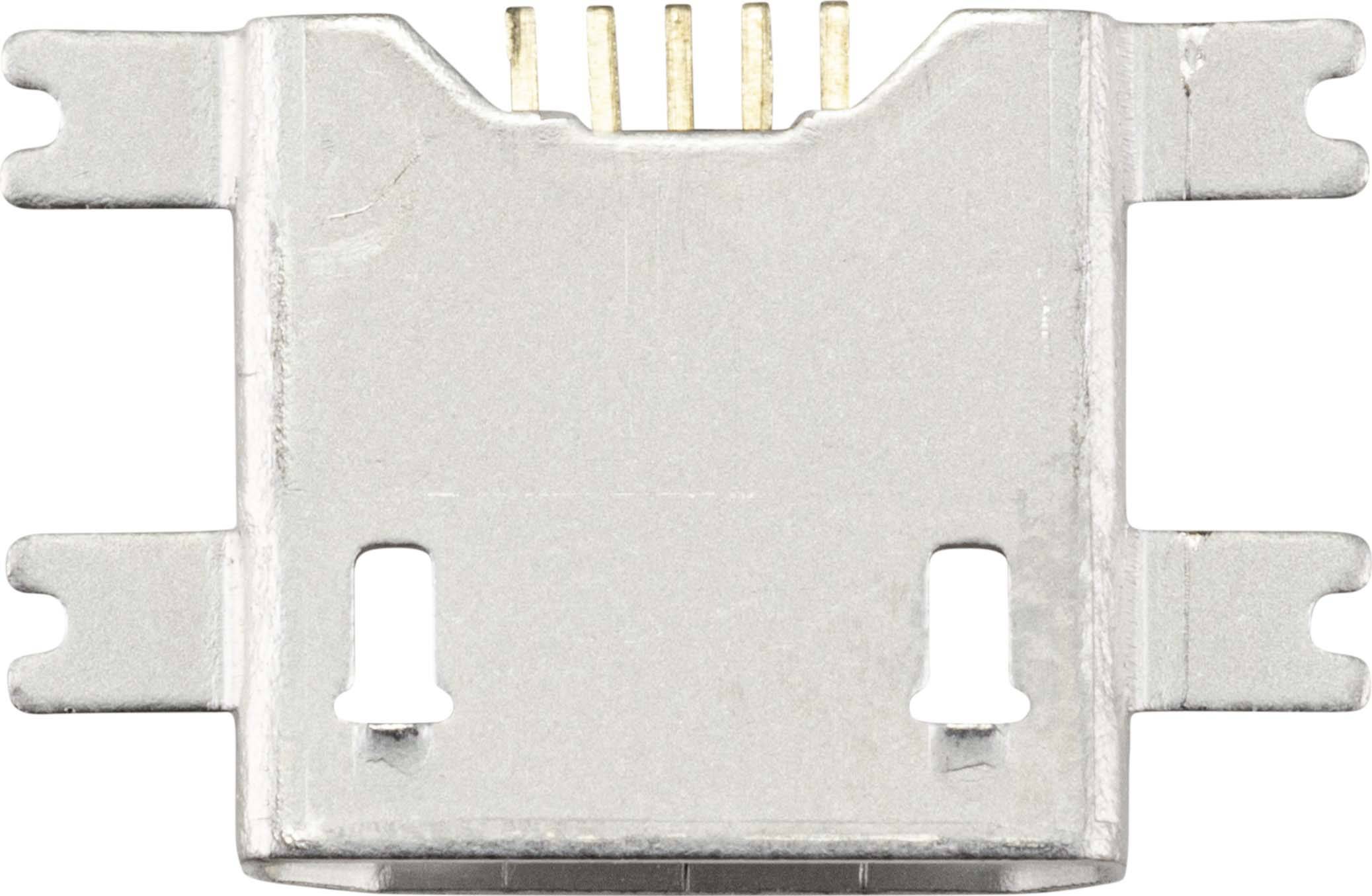 'Close-up of a metal component with five golden pins at the top edge. The component has side lugs for mounting.'