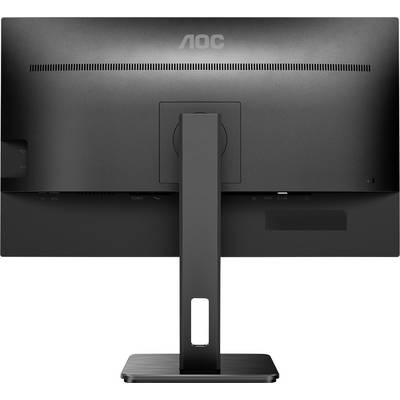 Rear view of a black computer monitor on a stand, with the 'AOC' logo visible on the casing.