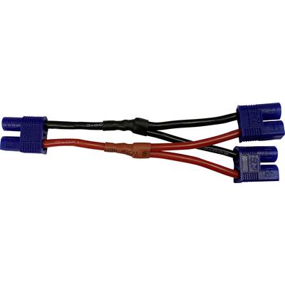 Two pairs of blue connectors are interconnected via black and red cables.