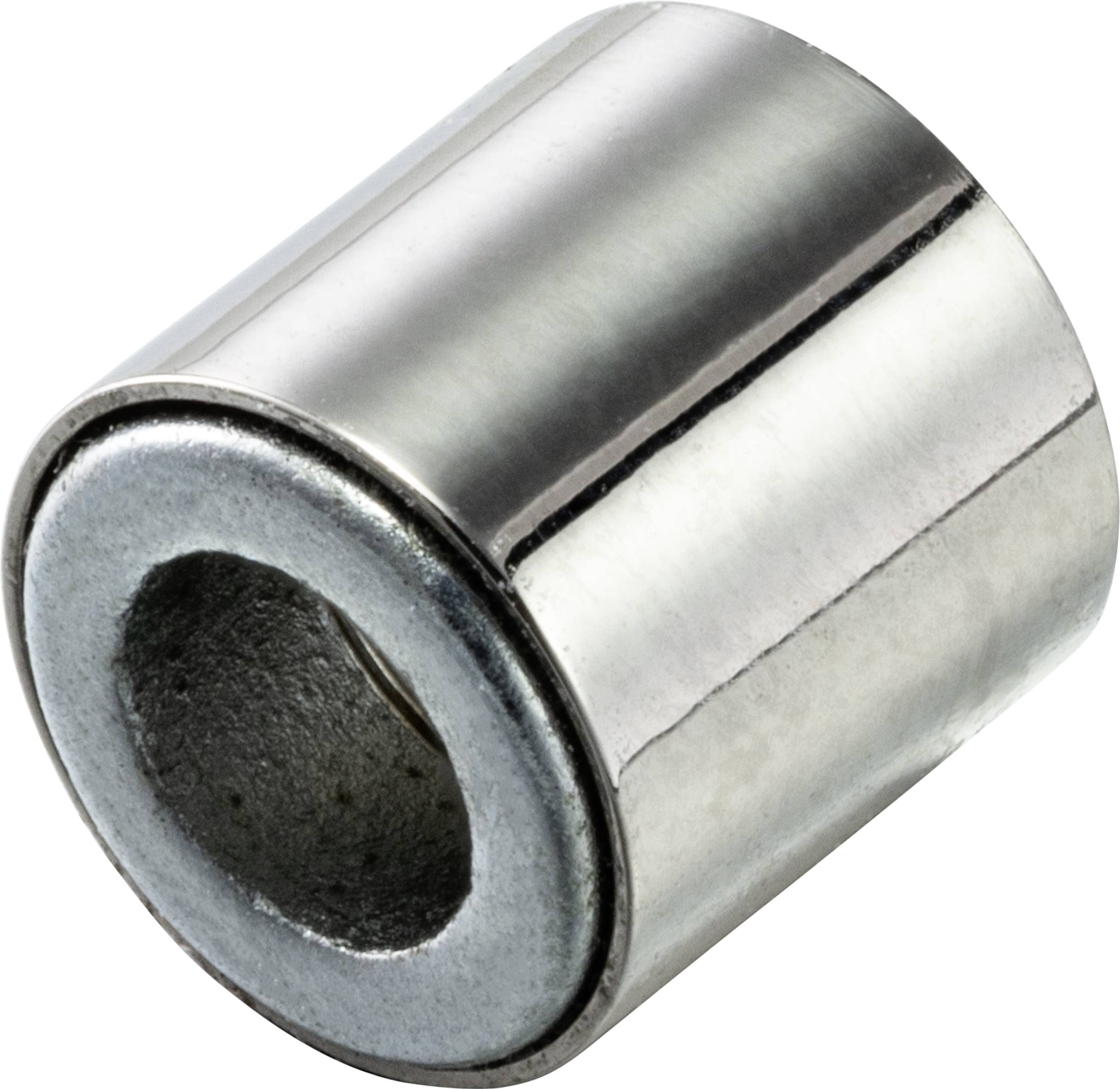 Metal roller with a hollow interior and a shiny surface, positioned horizontally.
