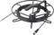 Metal cable reel with a black cable wound around it. Suitable for neat storage and organisation of cables.