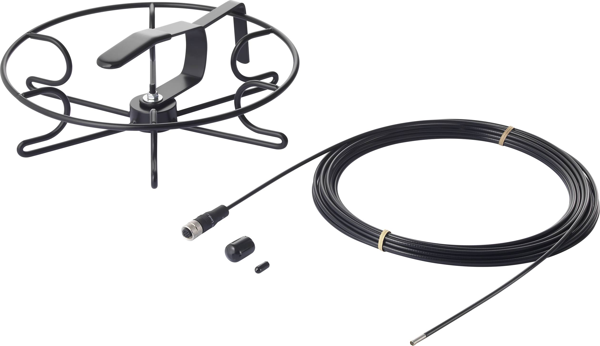 Omnidirectional antenna with black cable and connectors, ideal for connecting with radio equipment or communication devices.
