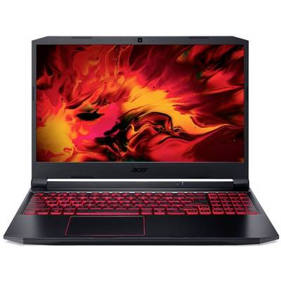 A laptop with its lid open, displaying a red keyboard backlight, shows a vibrant, abstract red and orange design on the screen.