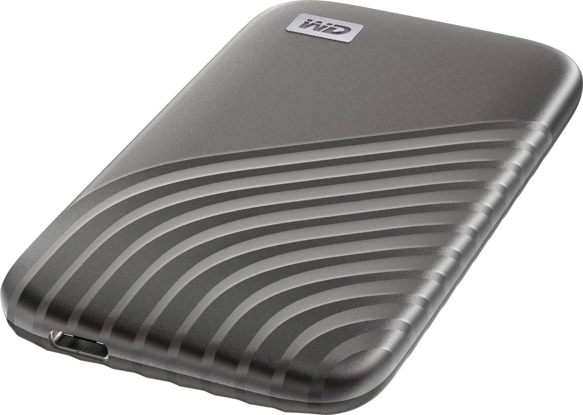 External hard drive with a wave-shaped design and 'WD' logo. It is slim and portable, ideal for data backup.