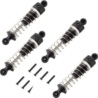 Four metal springs with screws on a white background. The springs are evenly arranged, with four matching screws each.