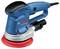 A blue Bosch professional random orbital sander with a red sanding pad, designed for smooth finishing, is shown in close-up.