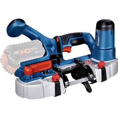 Battery-powered electric saw with an ergonomic handle, blue casing and outstanding cutting bar, suitable for precise cutting.
