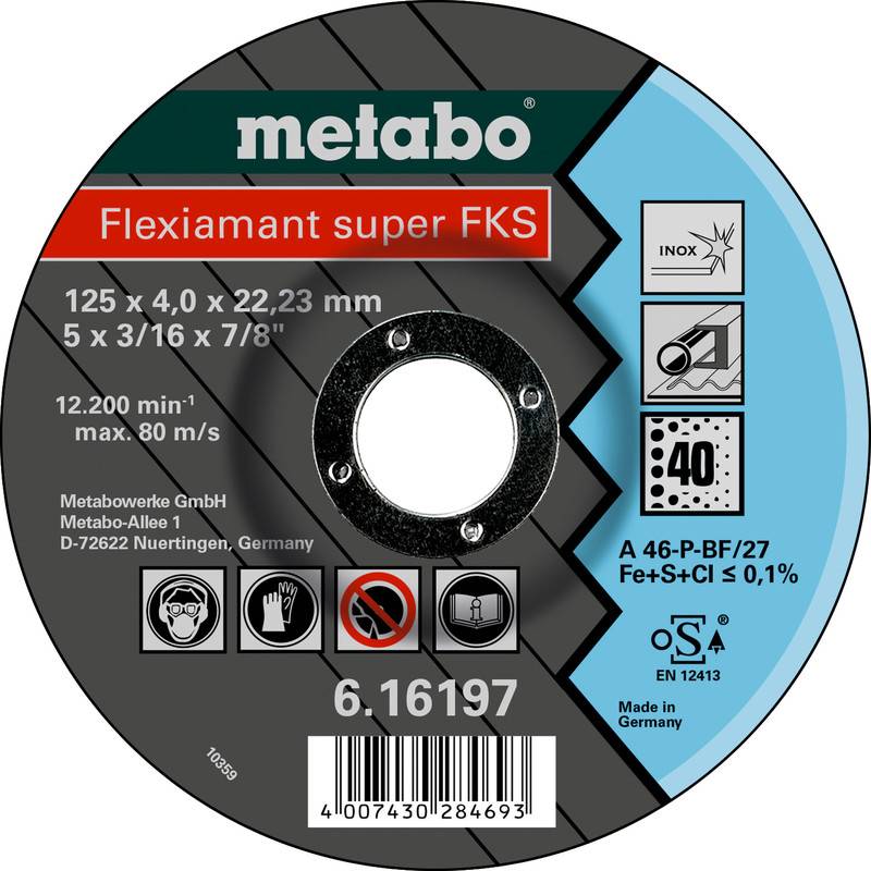 Metabo 616198000 Grinding disc (off-set) Diameter 125 mm Bore diameter 22.23 mm INOX 10 pc(s)