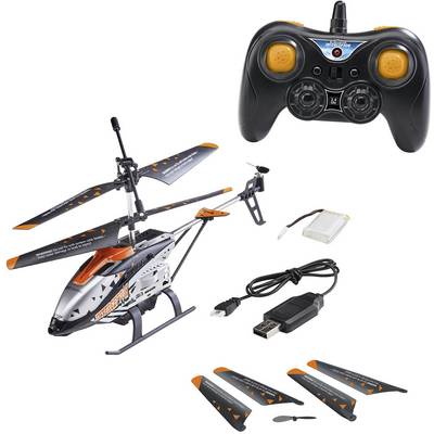 Remote-controlled helicopter with remote control, spare parts, charging cable and battery. Toy set for children aged 6 and over.
