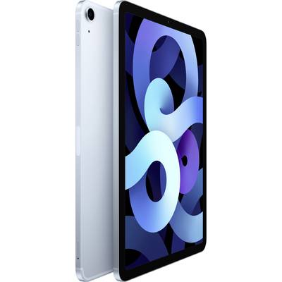 Tablet with a blue casing and rounded edges, display showing abstract blue and black patterns.