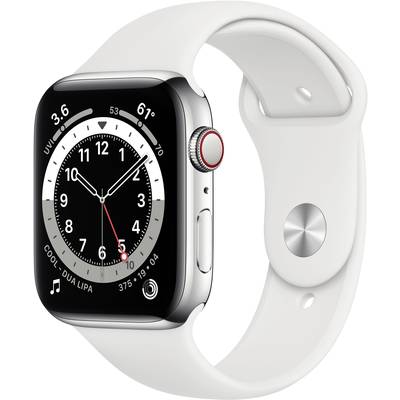 Apple Watch Series 6 GPS + Cellular 44 mm Stainless steel Silver Sports strap White 