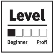 'Level: Beginner'. A bar chart shows progress from Beginner to Professional with one of four fields filled.