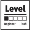 'Level: Beginner'. A bar chart shows progress from Beginner to Professional with one of four fields filled.