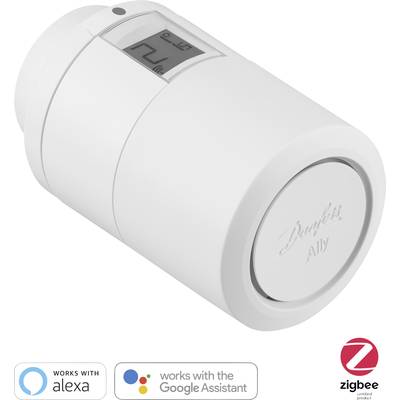 Electronic radiator thermostat with LED display, compatible with Amazon Alexa, Google Assistant and Zigbee.