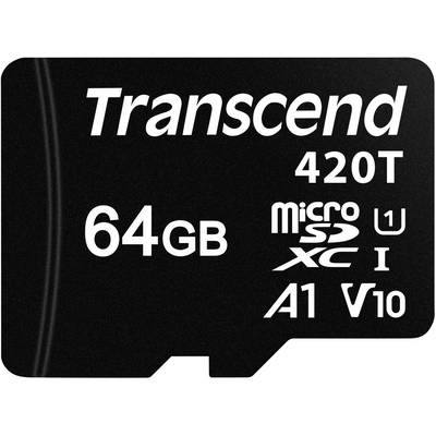 'Transcend 64GB microSDXC 420T' Memory Card, Class 10, suitable for fast data transfer and high storage capacity.