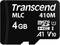 'Transcend 4GB microSD Card', with MLC and speed ratings, suitable for A1 applications, Class 10, U1.