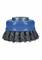 Steel wire brush with a blue casing and densely packed wire bristles, suitable for removing rust or paint.