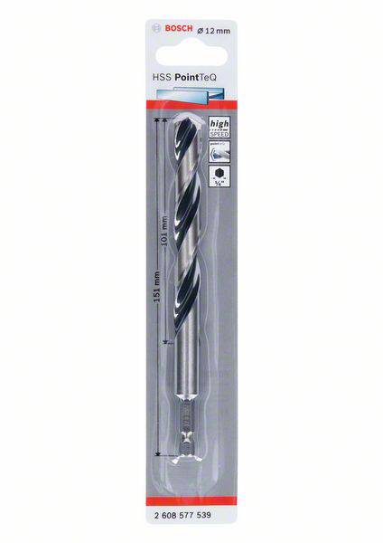 Bosch HSS PointTeQ drill bit, 12 mm diameter, in packaging. Suitable for metalworking.