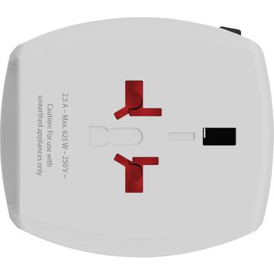 A white adapter with two red sockets and a black switch. Labelled '2.5 A Max 625 W 250 V'.