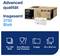 Graphic "Environment and Sustainability" with four environmental seals: FSC, Blue Angel, EU Ecolabel and notice of packaging made from at least 30% recycled plastic.