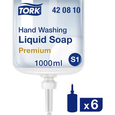 Bottle of 'TORK' Liquid Soap 1000 ml, Premium Quality, for Hand Cleaning, Item Number 42 08 10, Quantity: 6 Pieces.