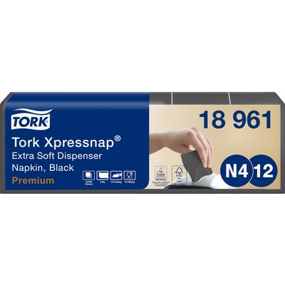 Tork Xpressnap Napkin Dispenser with One-Hand Operation, Black Napkins, 18 961, Premium Quality, Extra Soft, 12 Packs.