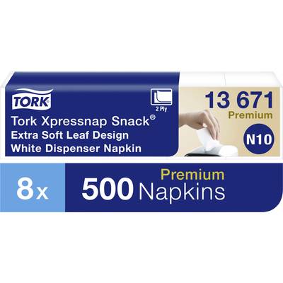 'Tork Xpressnap Snack, 13 671 Premium, 2-ply. Soft Serviettes in White with Dispenser. Pack of 500 Serviettes, 8 Packs.'