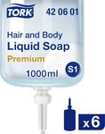 Tork Hair & Body liquid soap, shampoo & shower gel, S1 dispenser, premium quality, 1 x 1000 ml 420601