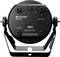 The Cameo LED spotlight ROOT PAR 4 with black housing, microphone, connections, and control panel for lighting settings.