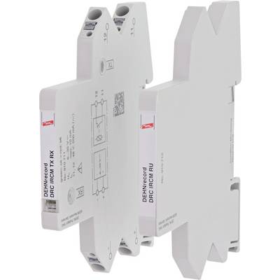 Two white electronic modules in a slim design with labels and connectors, mounted in a vertical orientation.
