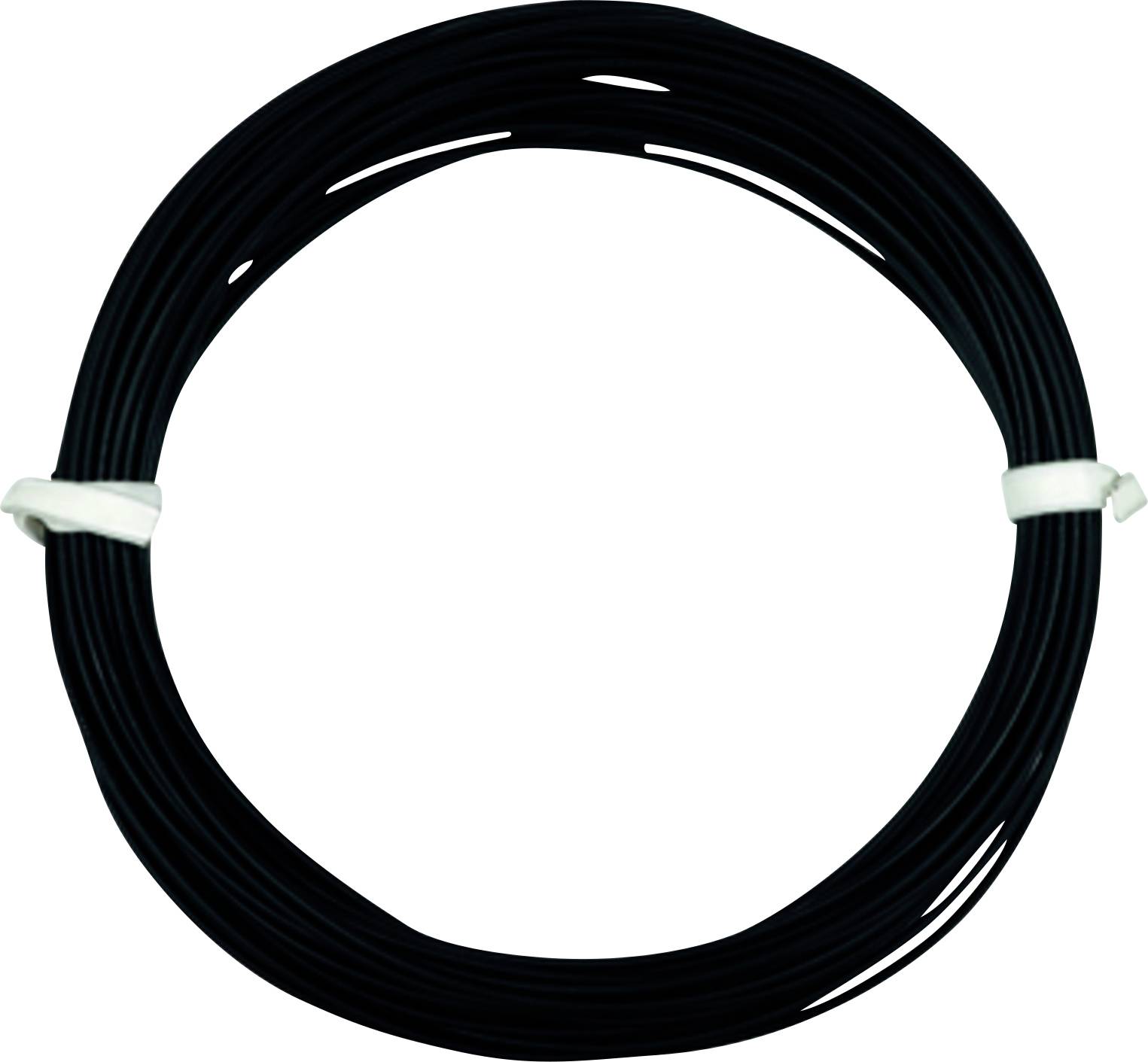 A coil of black cable, neatly wound and secured with white cable ties, on a white background.