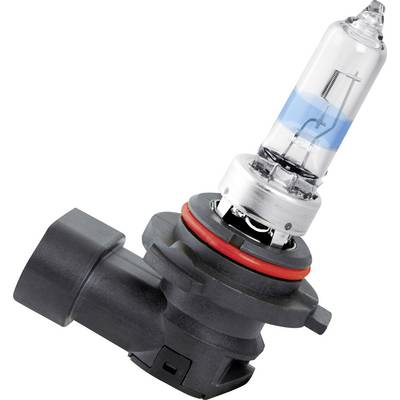 A halogen lamp with a black base and blue-tinted glass bulb, commonly used for car headlights.