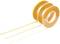 Three rolls of yellow adhesive tape are pulling off thin strips of tape that run parallel to each other.