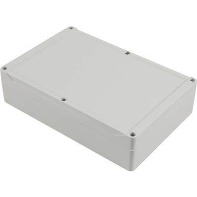 Rectangular, grey plastic enclosure with a screwed-on lid, suitable for electronic components or cabling.