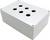 White rectangular plastic box with six round recesses on the top surface, suitable for mounting control elements.