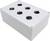 Housing with six round openings for electrical switch mounting, rectangular shape, white colour, without inserts or labelling.