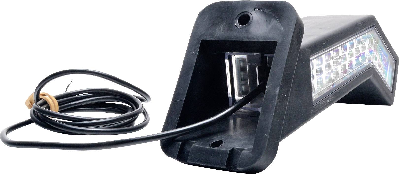 Black LED rear light with cable, designed for vehicle mounting. Shape is rectangular with bevelled edge.