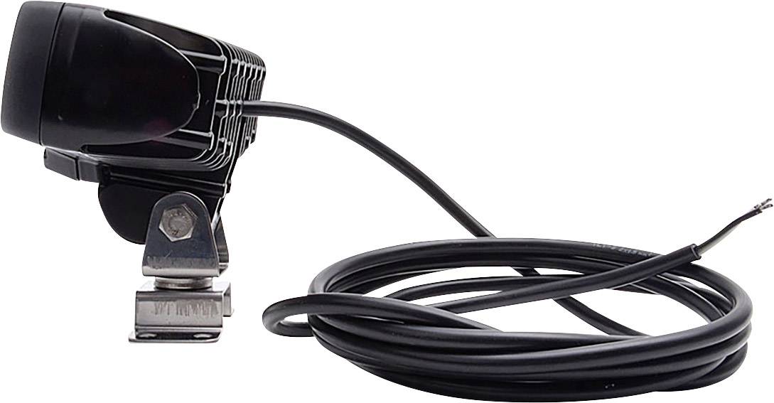 A small, black surveillance device with a cable and a metal mounting bracket, likely for outdoor applications.