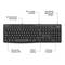 A wireless keyboard with standard numeric keypad, 8 special function keys, 10m range, 36-month battery life, quiet keystrokes, and splash-proof design.