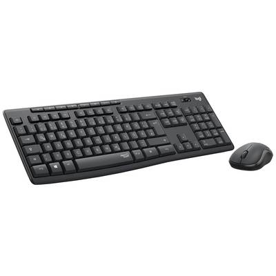 A black wireless keyboard with a numeric keypad and a matching mouse.
