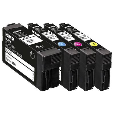 Four printer ink cartridges labeled 'KMP' for black, cyan, magenta, and yellow ink, compatible with Epson 35XL models.