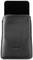 A black leather case containing a smartphone, with the brand 'Intenso' embossed on it.