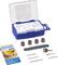 Dremel tool set with various grinding and drilling attachments in a blue box. Includes a quick start guide.