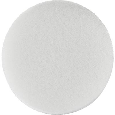 A white, round, flat disc, possibly made of foam or a similar material, on a neutral background.