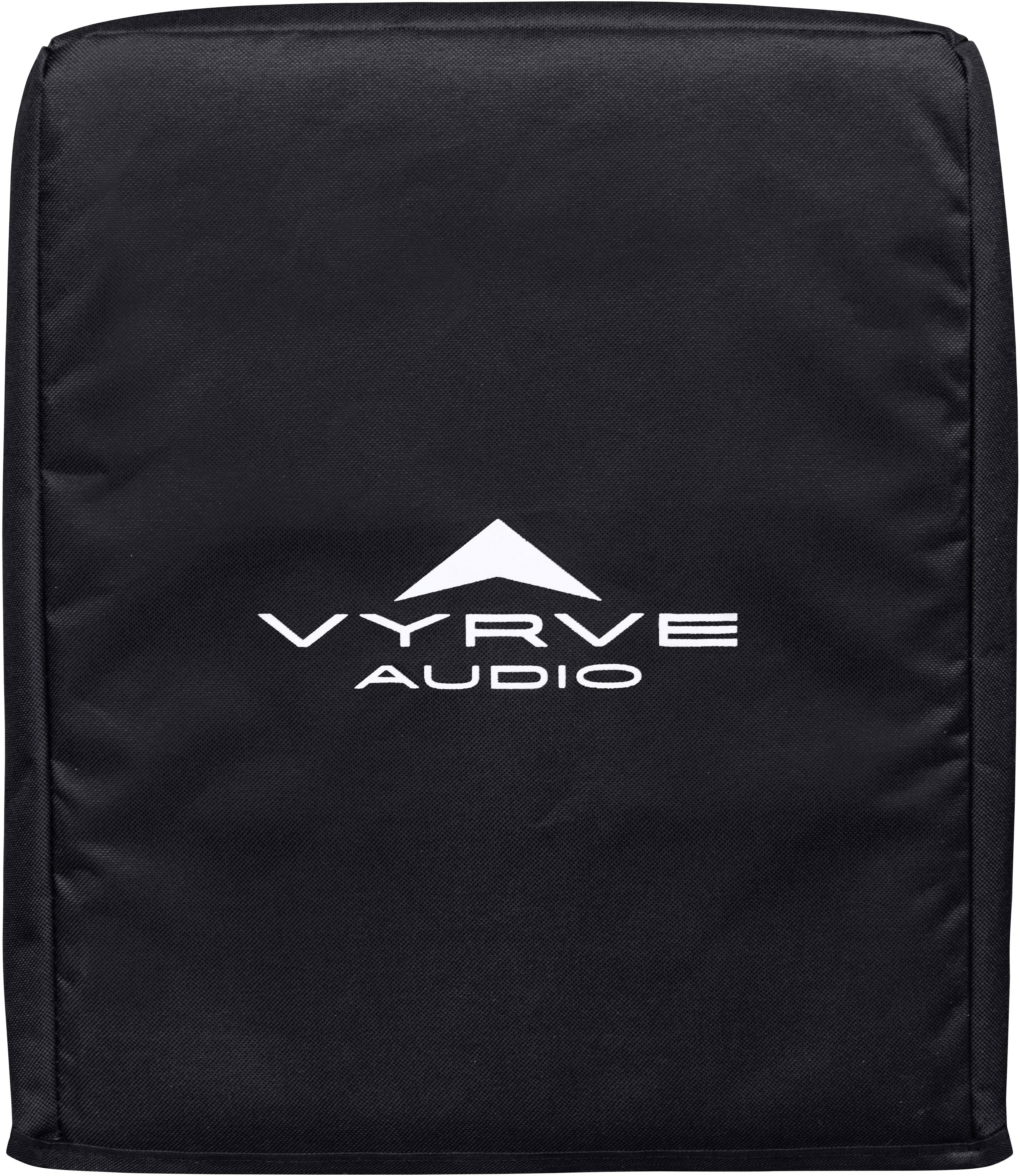 Black protective cover for speakers with white logo and text 'Vyrve Audio' in the centre.