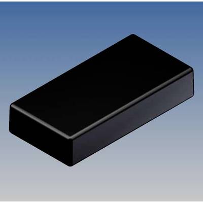 A black, rectangular block in front of a blue and white background.