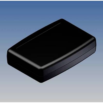 Rectangular, black enclosure with rounded corners against a blue-grey background. Suitable for electronic kits.