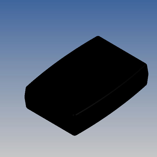A black, rectangular object on a blue background, possibly an enclosure or a box, without discernible details.