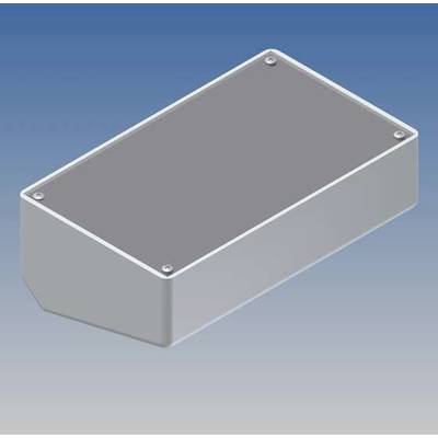 Rectangular metal enclosure with a blue background, four screws at the corners. Suitable for electronic components.